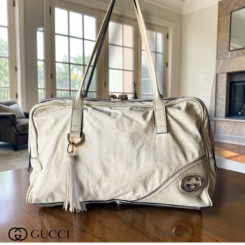 AUTHENTIC GUCCI BRITT INTERLOCKING GG BUTTERY CALF LEATHER ZIP TOTE-169971204046